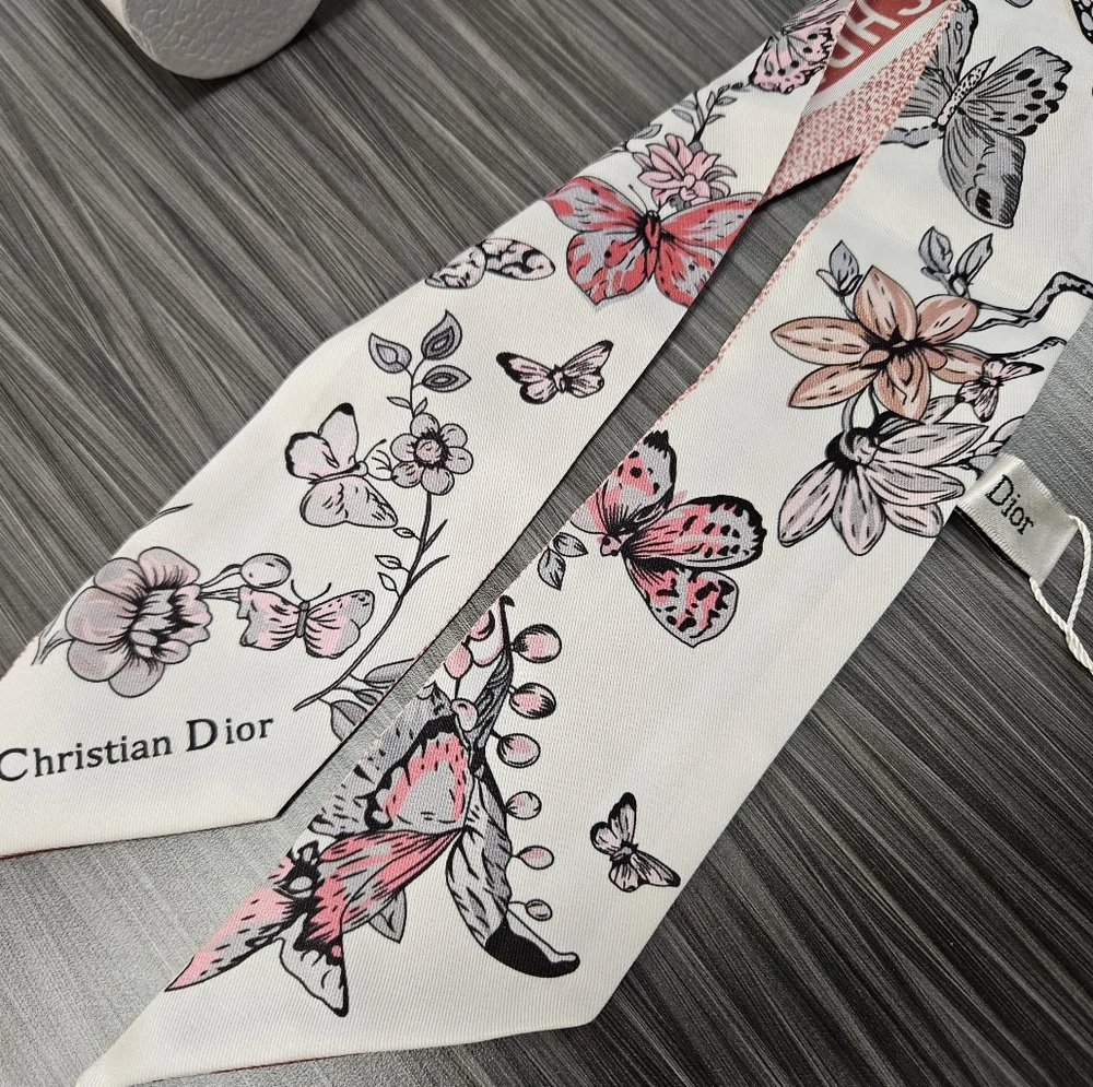 NEW Dior Pink & White Floral Neck Bag Scarf Dior Parfume Line - Picture 2 of 10
